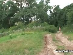 Blonde babe gives head in the nature